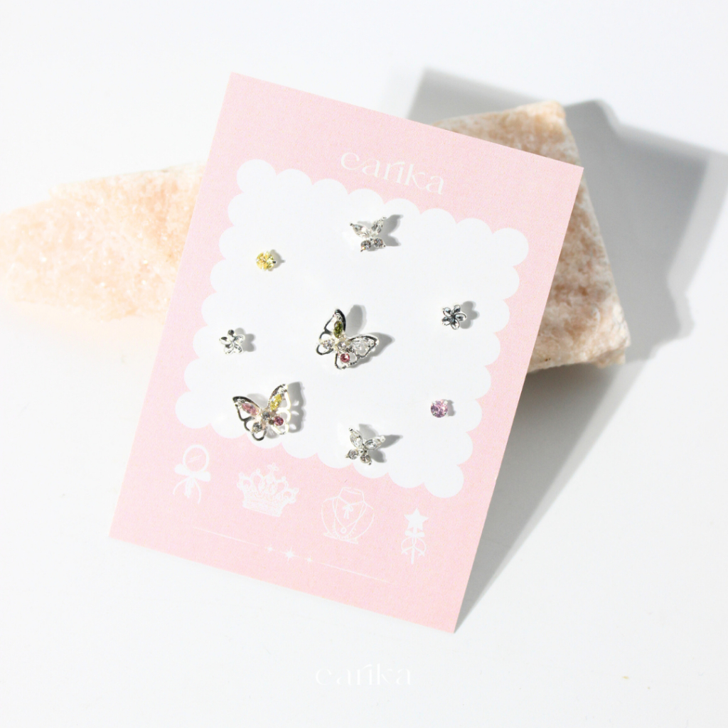 (กรอกโค้ด C3Q6K ลด 65.-) earika.earrings - candy buttie set เซ็ตต่างหูผีเสื้อก้านเงินแท้ คนแพ้ง่ายใส่ได้