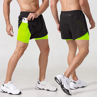 กางเกงกีฬาขาสั้นสำหรับผู้ชาย กางเกงกางเกงวิ่ง2 in 1 ใส่ออกกำลังกายฟิตเนส