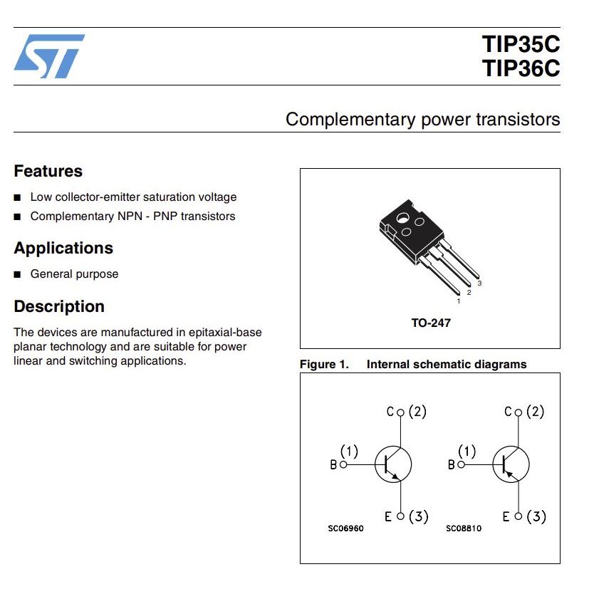 Transistor ทรานซิสเตอร์ TIP35C (จำนวน 12 ชิ้น) 100V 25A TO-247 MICROELECTRONICS ของแท้100%