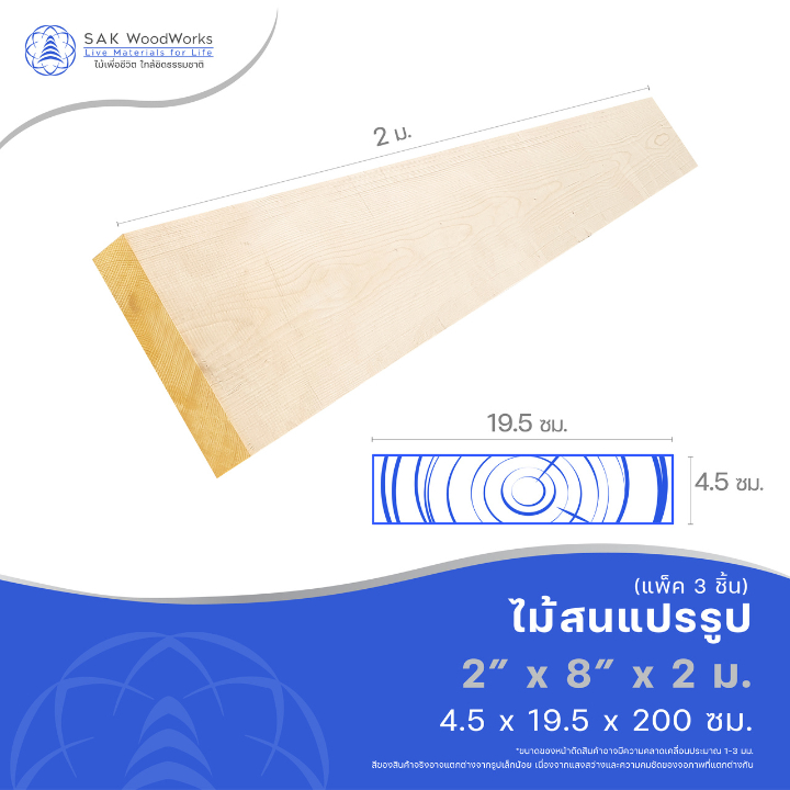 ไม้แปรรูปสนรัสเซีย ไสและขัด (Timber) ไม้สน ขนาด 4.5ซม. × 19.5ซม. × 2ม. แพ็ค 3 ชิ้น SAK WoodWorks