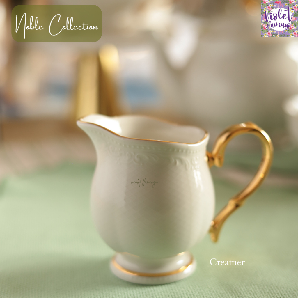 Violet Flamingo เหยือกนม - Milk Jug รุ่น Noble โถนม มือจับทอง ความจุ 200 ซีซี Creamer วัสดุ Premium Fine Porcelain