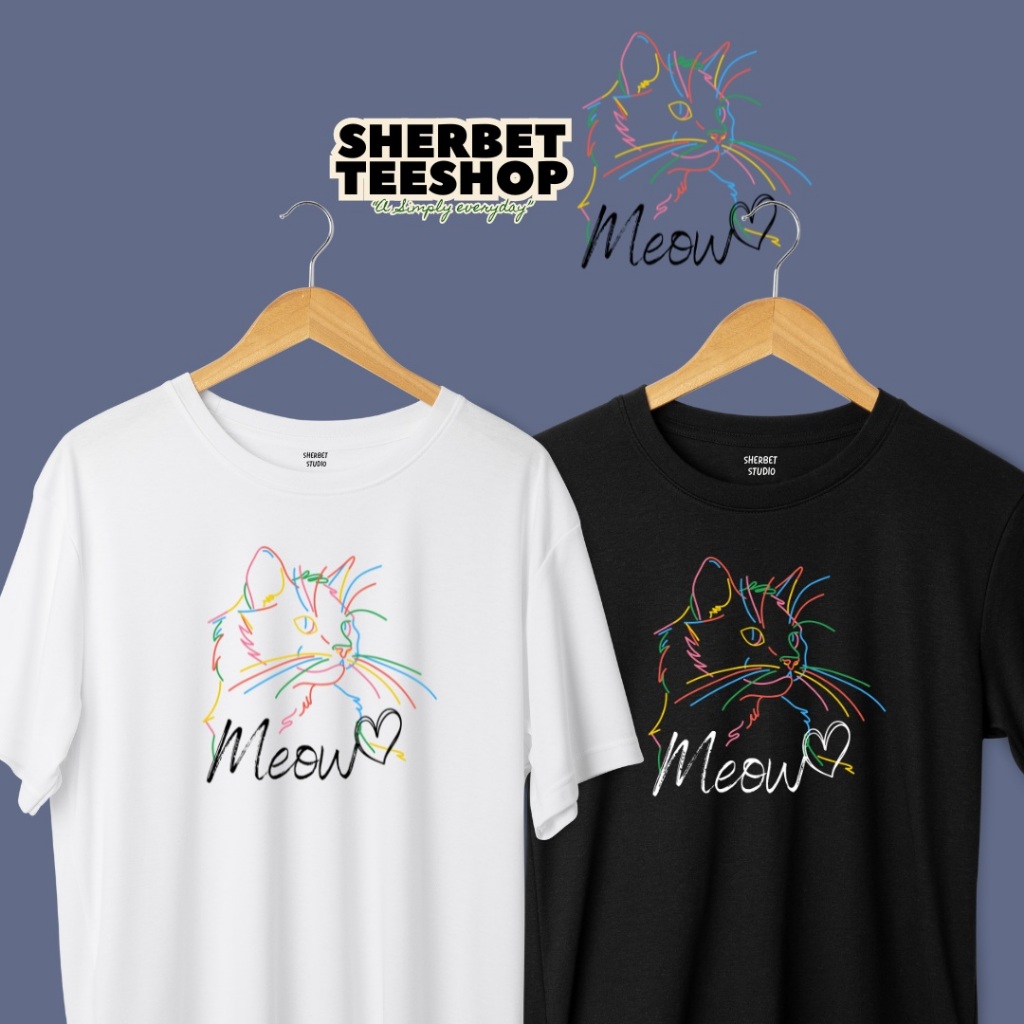 เสื้อยืดลาย Meow ลายเส้นสีรุ้ง|Sherbet.teeshop