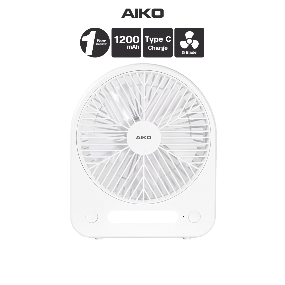 AIKO KN-L2886 สีขาว TABLE FAN 6" Rechargeable with Lamp พัดลมชาร์จไฟตั้งโต๊ะ พร้อมโคมไฟ