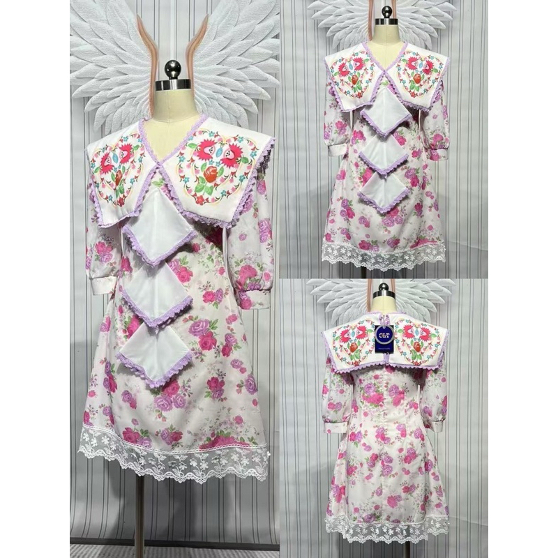 (m-7xl sale) เดรสสั้น เดรสผ้าเช็ดหน้า คอปก วินเทจ น่ารักมากๆ งานป้าย chalita
