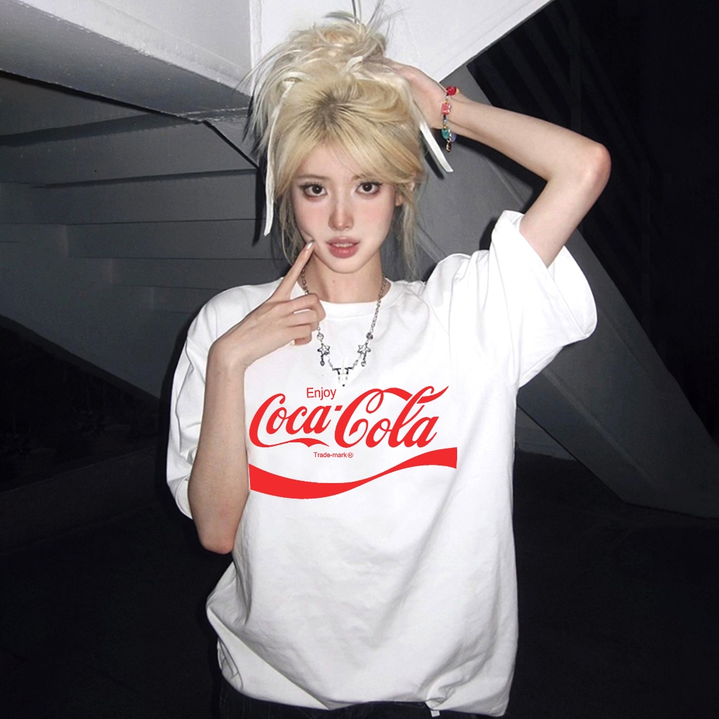 YTT เสื้อยืด oversize ผู้หญิง ผ้าคอตตอน100% สกรีนลายโค้ก วินเทจ สไตล์อเมริกา
