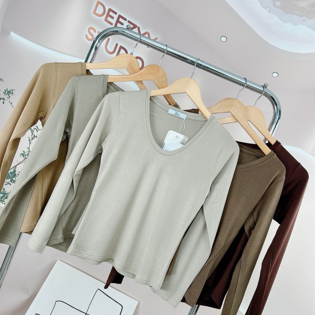 095-096 เสื้อยืดคอยู แขนยาว ผ้าSquare