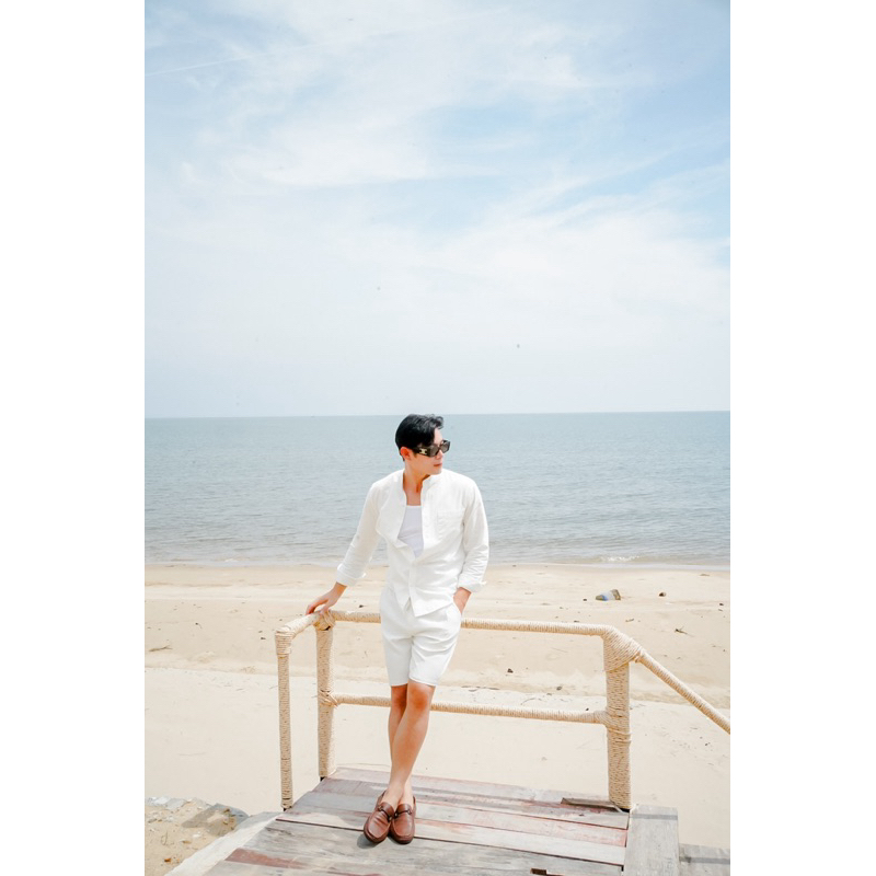 ROBMAN เสื้อเชิ้ตผู้ชายสีขาว มินิมอล คอจีน คอแมนดาริน คอตั้ง ผ้า Cotton Linen เสื้อผู้ชายเกาหลี ผู้ชายสายฝอ RM7002 ผ้าดี