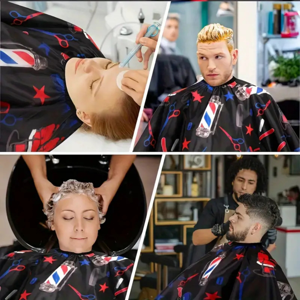 ผ้าคลุมตัดผม ผ้าคคลุมซอย ลายบาร์เบอร์ มี 2 สี พร้อมส่ง - รูปที่ 3