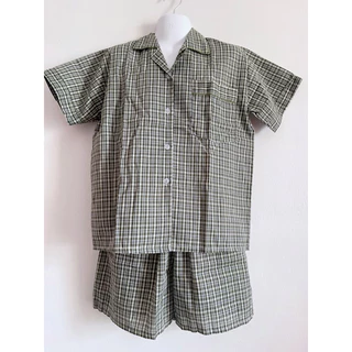 👕ชุดนอน​ผู้ใหญ่​ แขน​สั้น​ขา​สั้น​ คอปก ลายสก๊อต