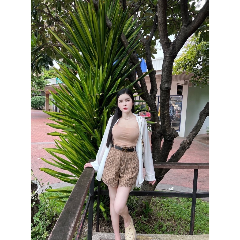 bs4177 กระโปรงผ้า +เข็มขัดเสื้อสายเดี่ยวเสริมฟองน้ำเสื้อเชิ้ตคลุมมีกระดุม