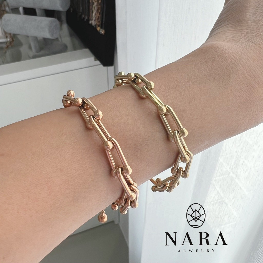 (Nara Jewelry) สร้อยข้อมือ 2 สร้อยข้อมือโซ่ใหญ่ Lucky chain bracelet. (งานสแตนเลส 18K โดนน้ำหอมได้ ไม่ลอก ไม่ดำ)
