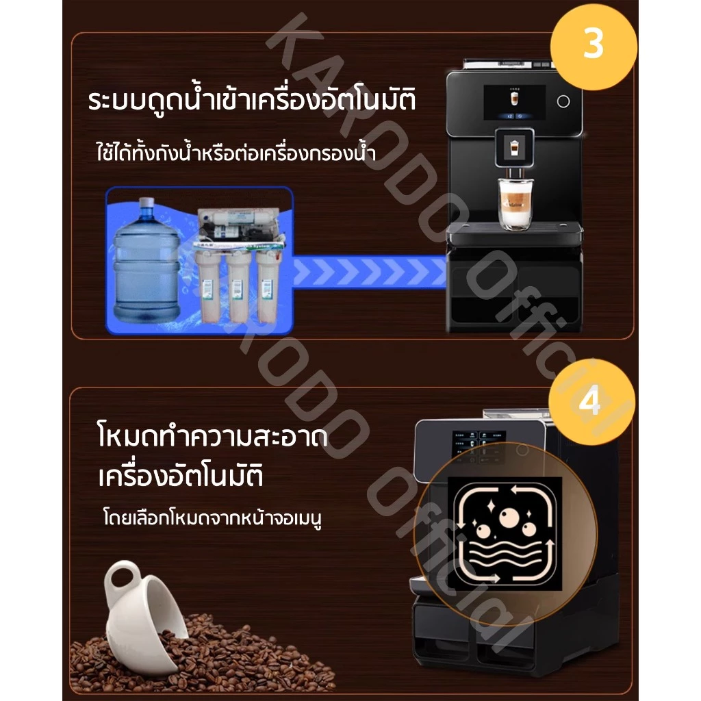 [พร้อมส่ง] เครื่องชงกาแฟสดอัตโนมัติ A10S ทัชสกรีน 19bar ระบบดูดน้ำ (ทำหลายเครื่องดื่มในเครื่องเดียว) thumbnail 8
