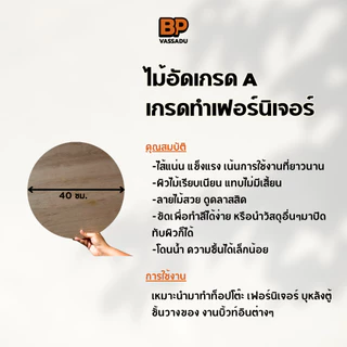 ไม้อัด เกรดA ทรงกลม 40 ซม. (หนา 4-20 มิล) ไม้อัดยาง ทำท็อปโต๊ะ ป้าย เฟอร์นิเจอร์ DIY