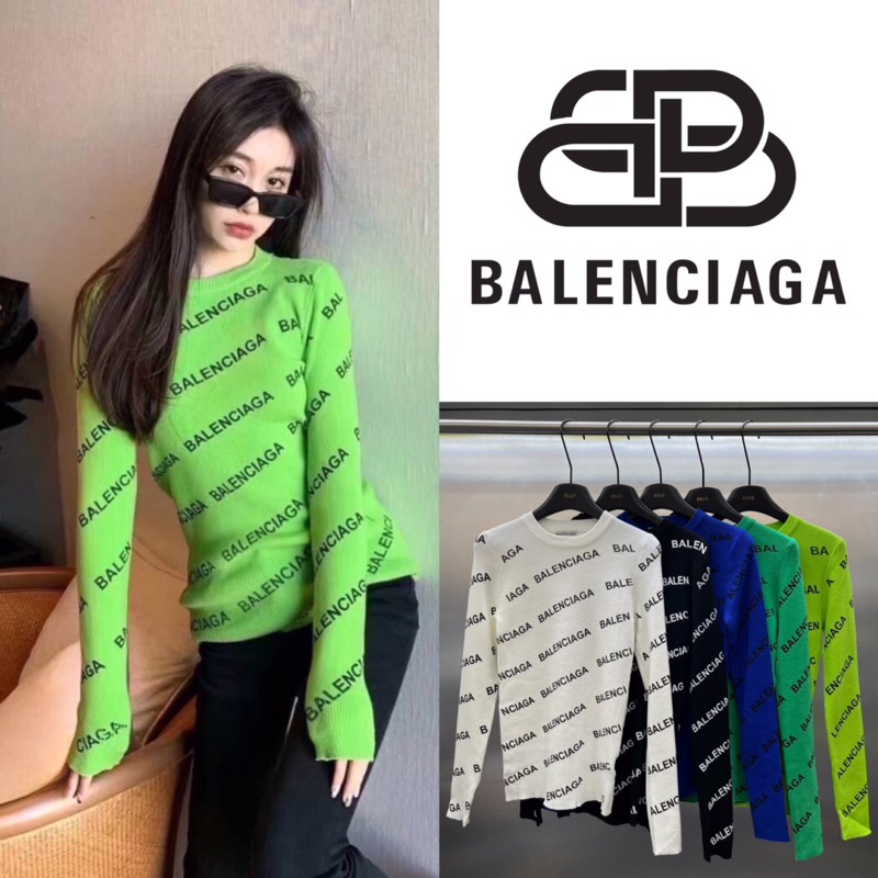 เสื้อยืดแขนยาวไหมพรม BALENCIAGA LOGO KNIT LONG SLEEVE TOP