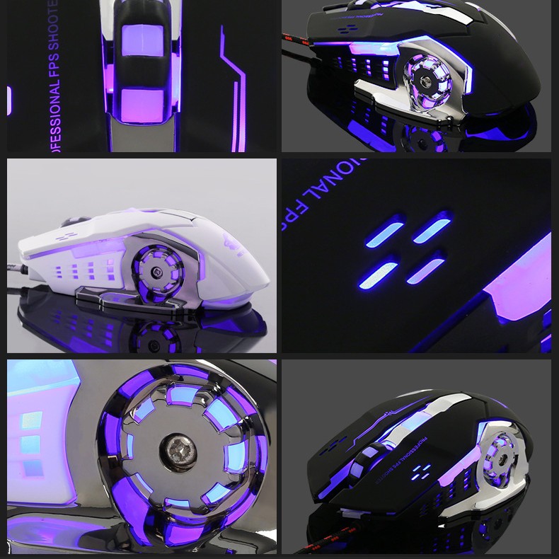 เมาส์เกมมิ่ง V8 เมาส์มาโครเมาส์แบบมีสาย  RGB เมาส์ออปติคอลเล่นเกมแบบ