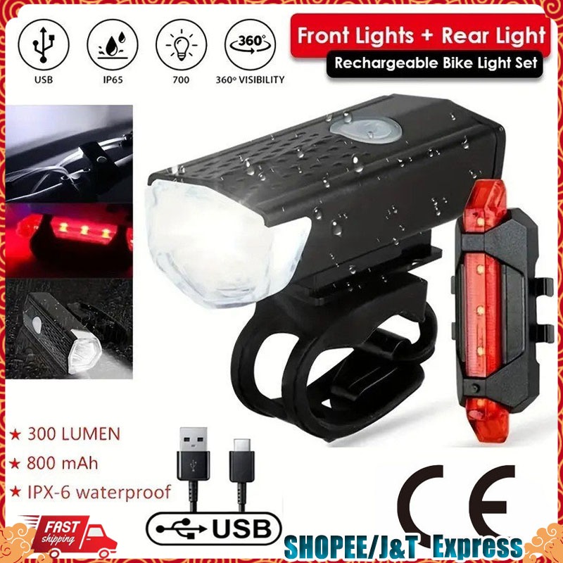 ไฟจักรยาน ไฟท้ายจักรยาน ไฟจักรยาน LED แบบพกพากันน้ำ ติดตั้งง่าย แบบชาร์จ USB 3 โหมด