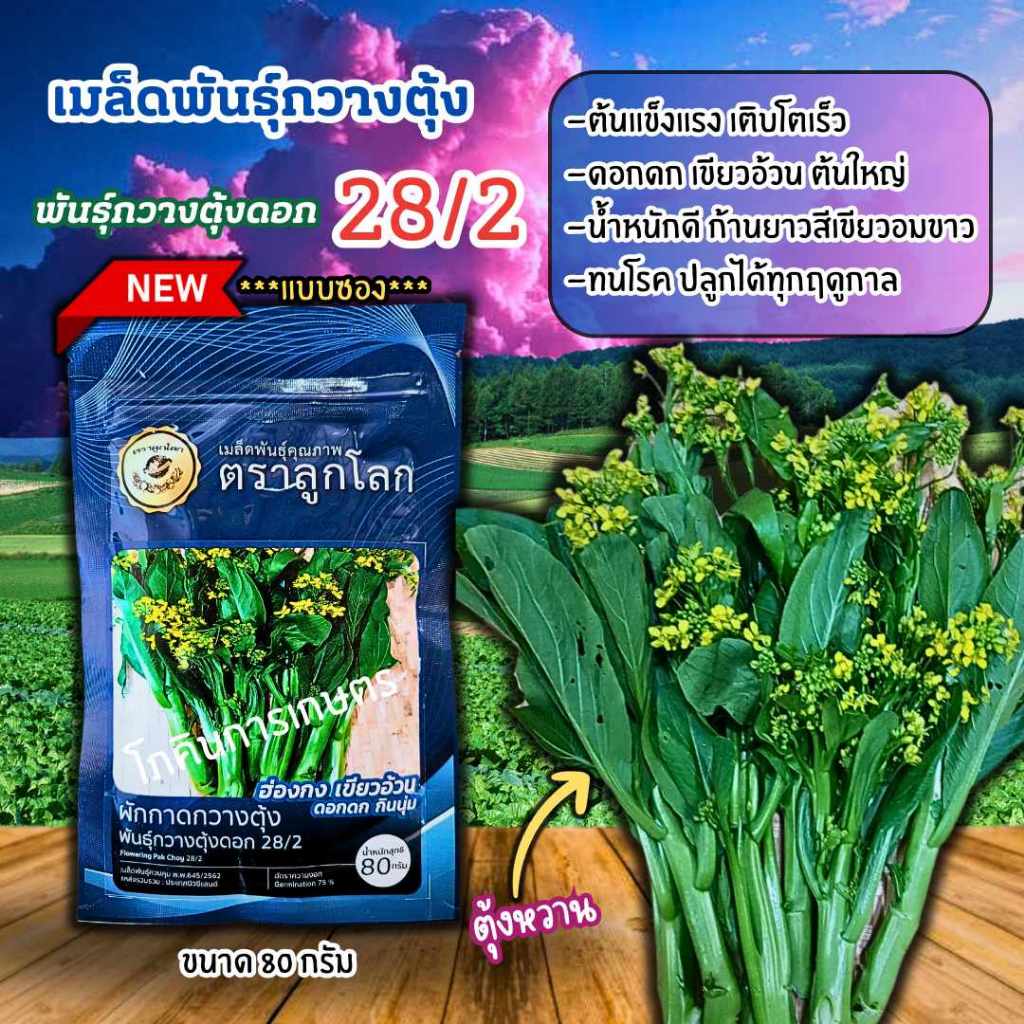 เมล็ดพันธุ์กวางตุ้งดอก 28/2 (ตราลูกโลก) ขนาด 80 กรัม