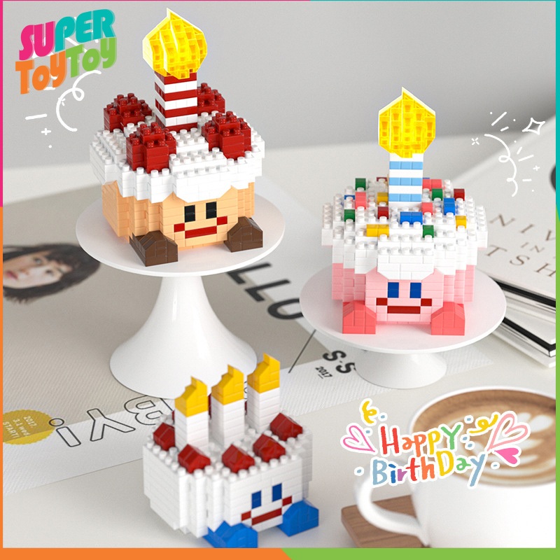 ตัวต่อเค้ก เค้กวันเกิด พร้อมไฟ+กล่องใส ของขวัญวันเกิด เค้กวันเกิด น่ารัก