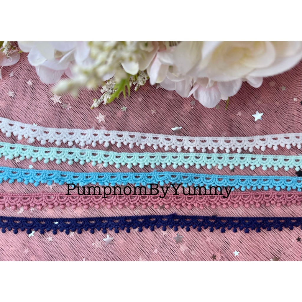 🌸 ลูกไม้ (อัลบั้ม 013) ผ้าลูกไม้ตกแต่งขอบ เหมาะสำหรับตกแต่งเสื้อผ้าและกระเป๋า ราคาต่อหลา 🌸