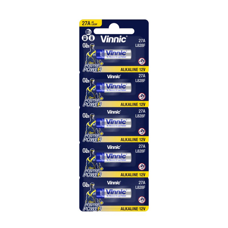 (5ก้อน) ถ่านรีโมท Vinnic อัลคาไลน์ 27A, L828F 12V ของใหม่ ของแท้