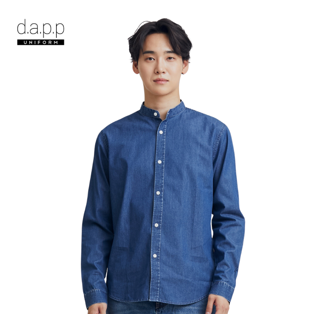 dapp Uniform เสื้อเชิ้ต แขนยาว คอจีน ผู้ชาย Men's denim stand collar oxford shirt สียีนส์ (TSLD1001ASA)