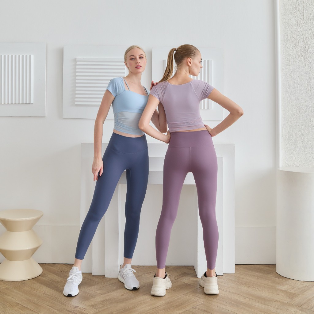 Basic leggings กางเกงออกกำลังกาย เอวสูง เป้าสามเหลี่ยม ยาว8ส่วน หรือเหนือข้อเท้า กระชับ เก็บทรง *พร้อมส่งไทย* - รูปที่ 5