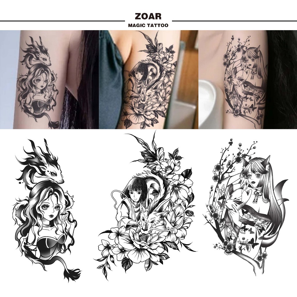 ZOAR A003 tattoo สาวหวานและเท่ชาวยุโรปและอเมริกา สติ๊กเกอร์รอยสักสมุนไพร กันน้ำ กันรอย ยาวนาน กึ่งถาวร แสดงสี