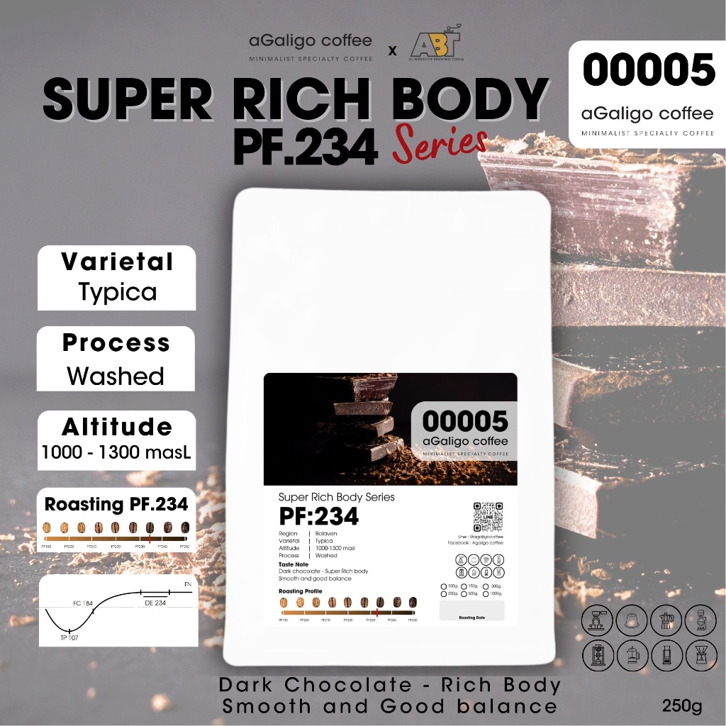aGaligo coffee Roaster เมล็ดกาแฟ Super Rich Body (Bolaven) เกรดพรีเมี่ยม PF.234