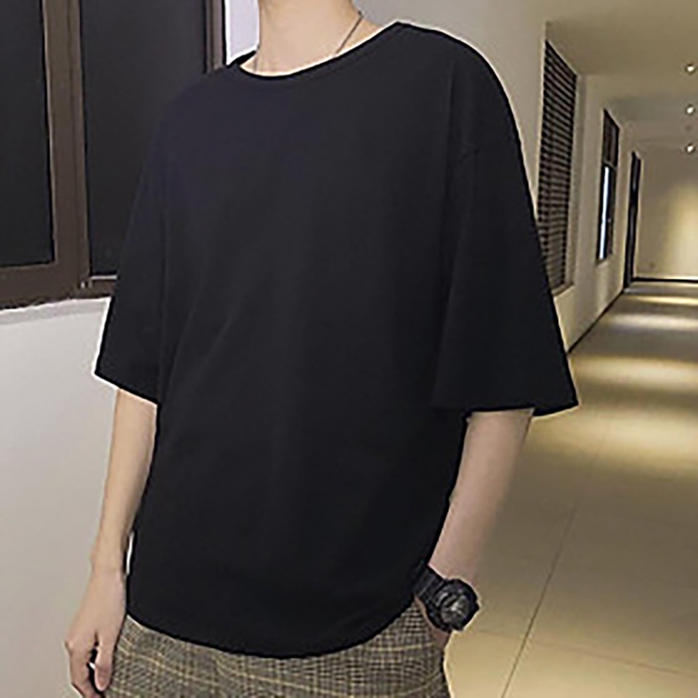 ยืดดด YUEDDD รุ่น "Oversized" ไหล่ตก เสื้อยืด สีดำ คอกลม สีพื้น เสื้อเปล่า ผ้านุ่มใส่สบาย