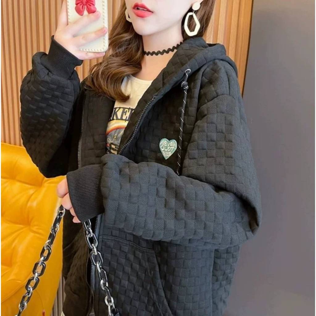 เสื้อแขนยาวฮู้ด ใส่กันหนาวได้ Oversize (อก 60 นิ้ว) ซิปหน้า ปักหัวใจที่อกซ้าย มีกระเป๋า ผ้านิ่มๆ  B88 - รูปที่ 5