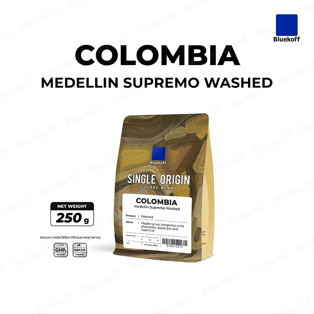 Bluekoff เมล็ดกาแฟ  Colombia Arabica 100% อราบิก้า 100% (1 ถุง บรรจุ 250 กรัม)