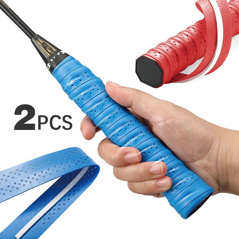 2PCS ด้ามจับไม้เทนนิสแบดมินตันมี คันเบ็ดตกปลา กันลื่น เมตรด้ามจับกันเหงื่อกันลื่นระบายอากาศได้