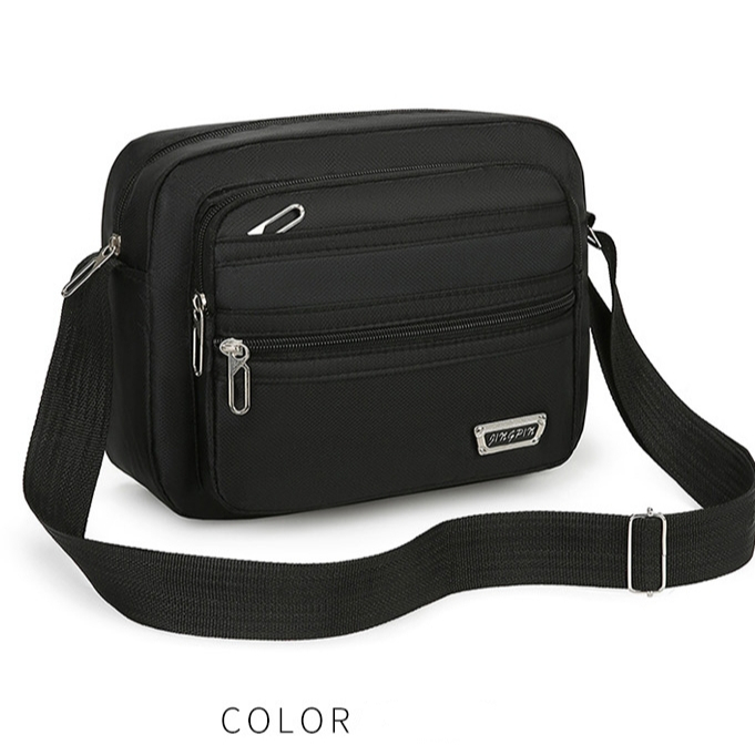 กระเป๋าลำลองสำหรับบุรุษกระเป๋าสะพายไหล่ลายเส้นทแยงมุมกันน้ำสีทึบ