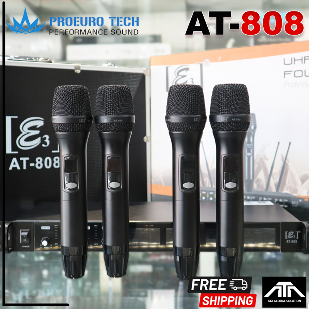 E3 AT808 ไมค์ลอยมือถือ4ตัว UHF บริษัท PROEUROTECH ไมโครโฟนไร้สายแบบ4ไมค์ ประชุม ร้องเพลง พูด AT 808