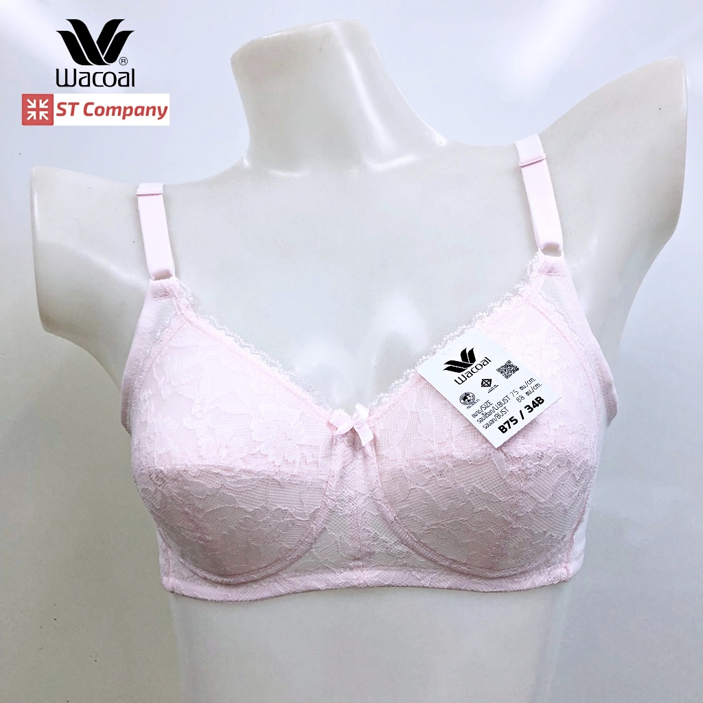 ชุดชั้นใน Wacoal Basic Bra สีชมพู (Pink) รุ่น WB9M39 ไม่มีโครง Wireless Bra แต่งลูกไม้ เสริมฟองน้ำบา