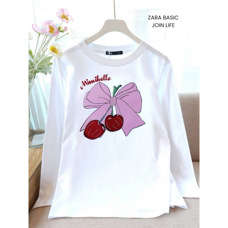 พร้อมส่ง เสื้อยืดแขนยาว ป้ายZARA อก42 ยาว25 ผ้ายืด ผ้าซาร่าเนื้อนุ่มเด้ง คอกลม แขนยาว งานเพรชไฮเอนด์ ดีเทลการออกแบบทัน