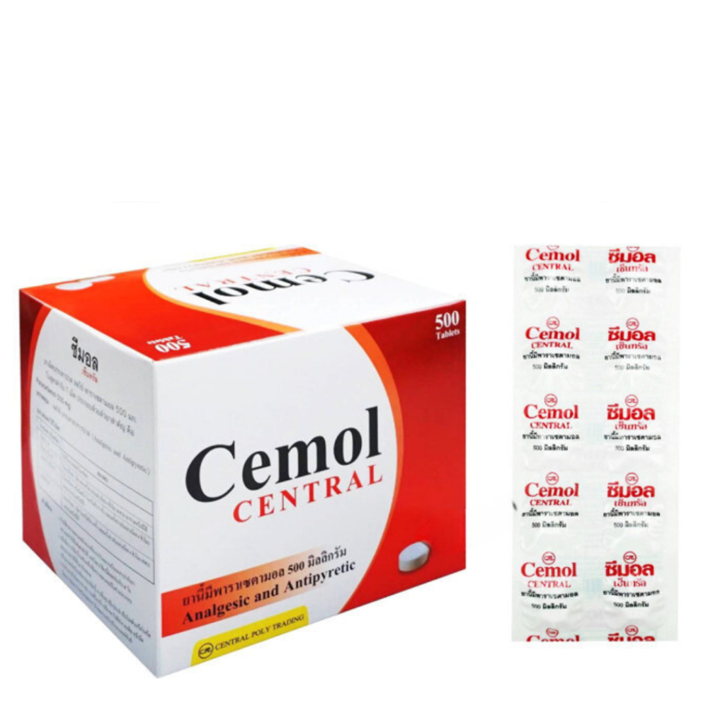 [ยกกล่อง50แผง] CEMOL พาราเซตามอล แผงละ 10 เม็ด แก้ปวด ลดไข้ Paracetamol ซีมอล 500มก 500mg