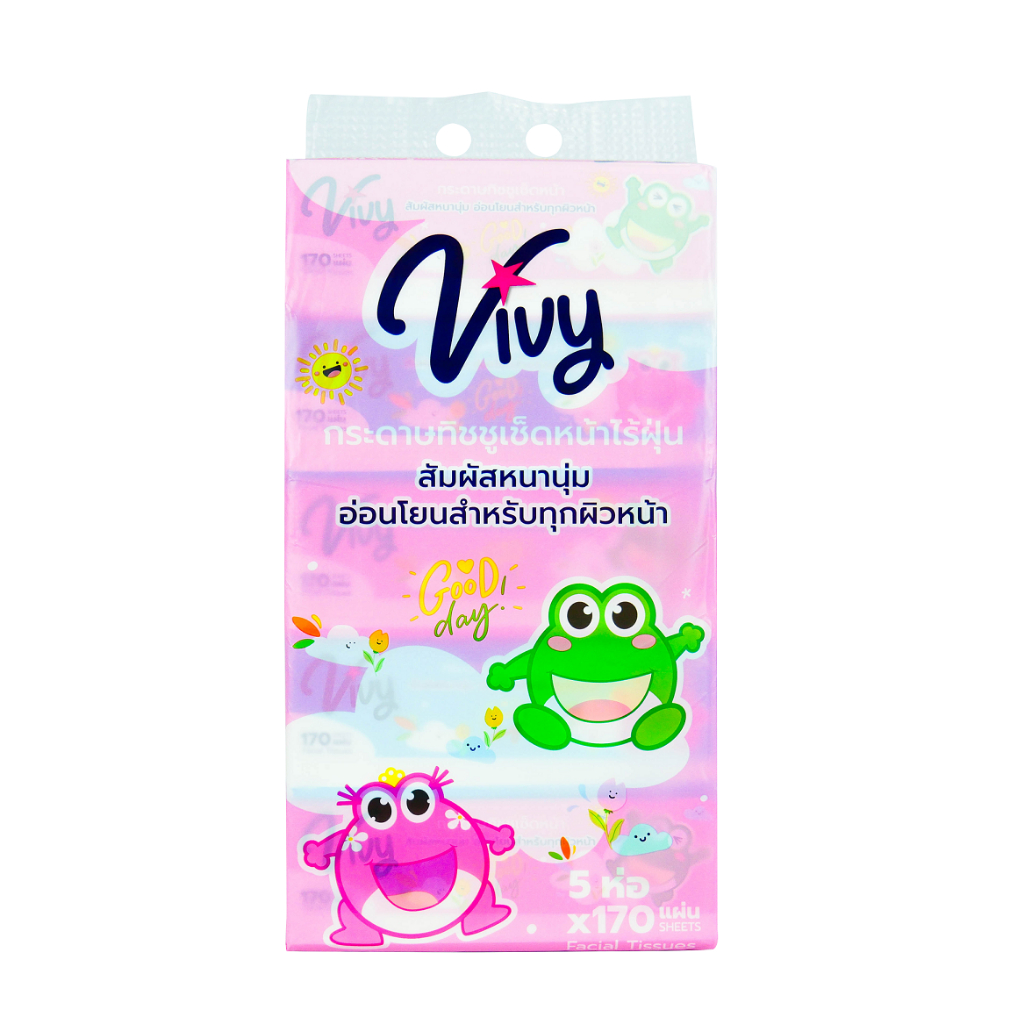 กระดาษทิชชู่เช็ดหน้าวีวี่ รุ่น Good Day (5 ห่อ) ขนาด 170 แผ่นคู่