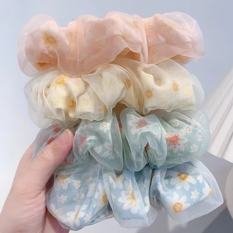 [พร้อมส่งในไทย] โบว์มัดผมชีฟอง ลายดอกไม้น่ารัก