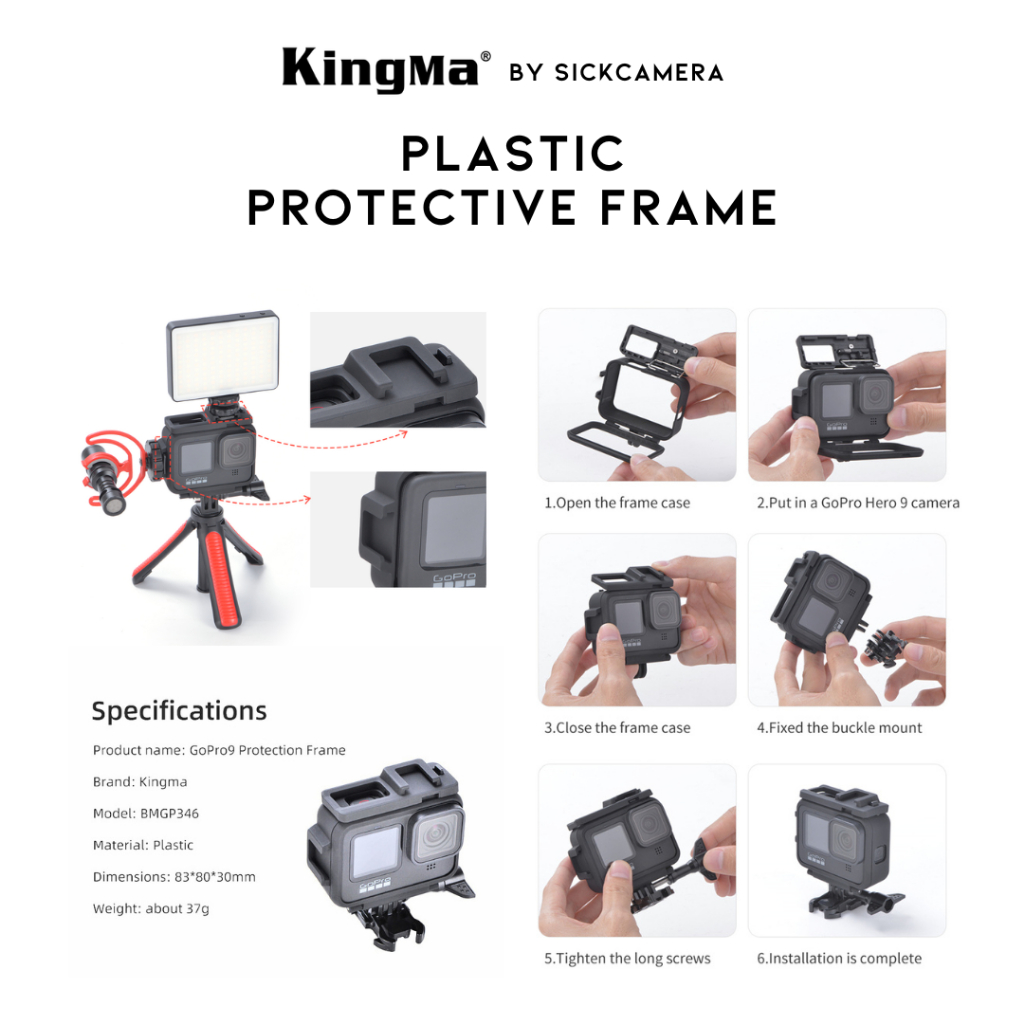 Kingma protective frame GoPro Hero 13/12/11/10/9 เคสกันน้ำ เคสพลาสติกกันกระแทก เคสซิลิโคน ฝาปิดแบต