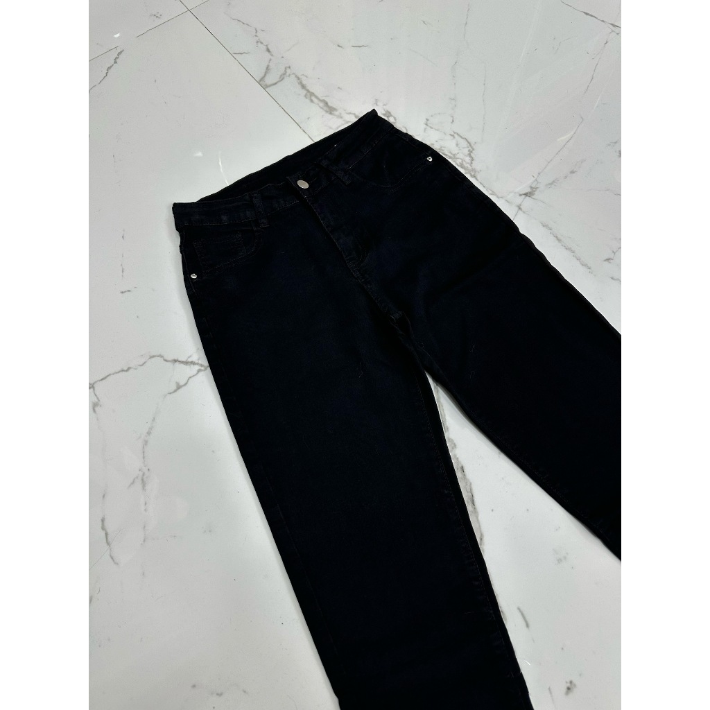 กางเกงยีนส์ทรงบอยสลิมเอวสูงผ้ายืด รหัส M341 (T528) สีดำ
