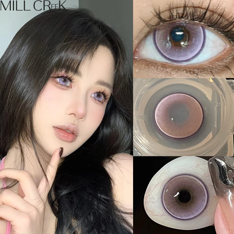 ✅COD[จัดส่ง2-3วัน] MILL CREEK คอนแทคเลนส์ สีม่วง/สีฟ้า 14.2mm 0.00องศา 12 เดือน เลนส์สายตาสั้นสี