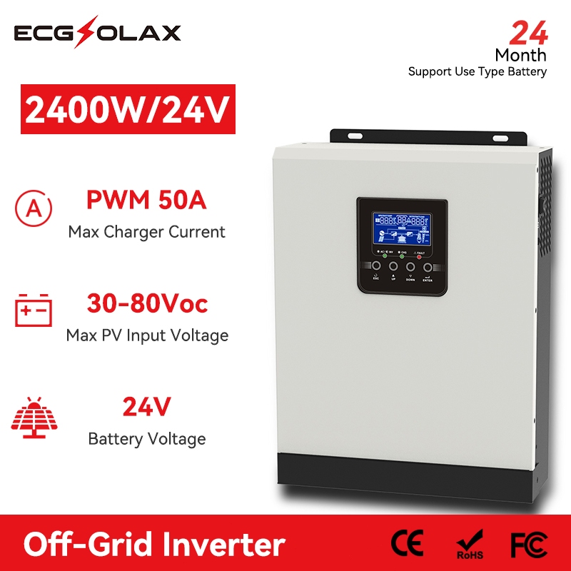 3000VA 2400W อินเวอร์เตอร์พลังงานแสงอาทิตย์ 24VDC 220VAC อินเวอร์เตอร์ไฮบริด Max Pv อินพุต 30-80Voc 