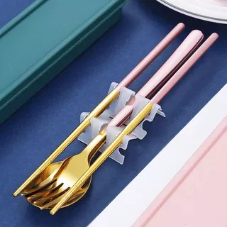[พร้อมส่งจากไทย] ชูดช้อนส้อม พร้อมกล่อง มี3สี ช้อนส้อม สแตนเลส ชุด ช้อนส้อมตะเกียบ ชุดช้อนส้อมพกพา ช้อนเกาหลี