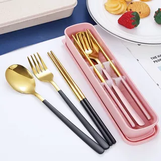 [พร้อมส่งจากไทย] ชูดช้อนส้อม พร้อมกล่อง มี3สี ช้อนส้อม สแตนเลส ชุด ช้อนส้อมตะเกียบ ชุดช้อนส้อมพกพา ช้อนเกาหลี