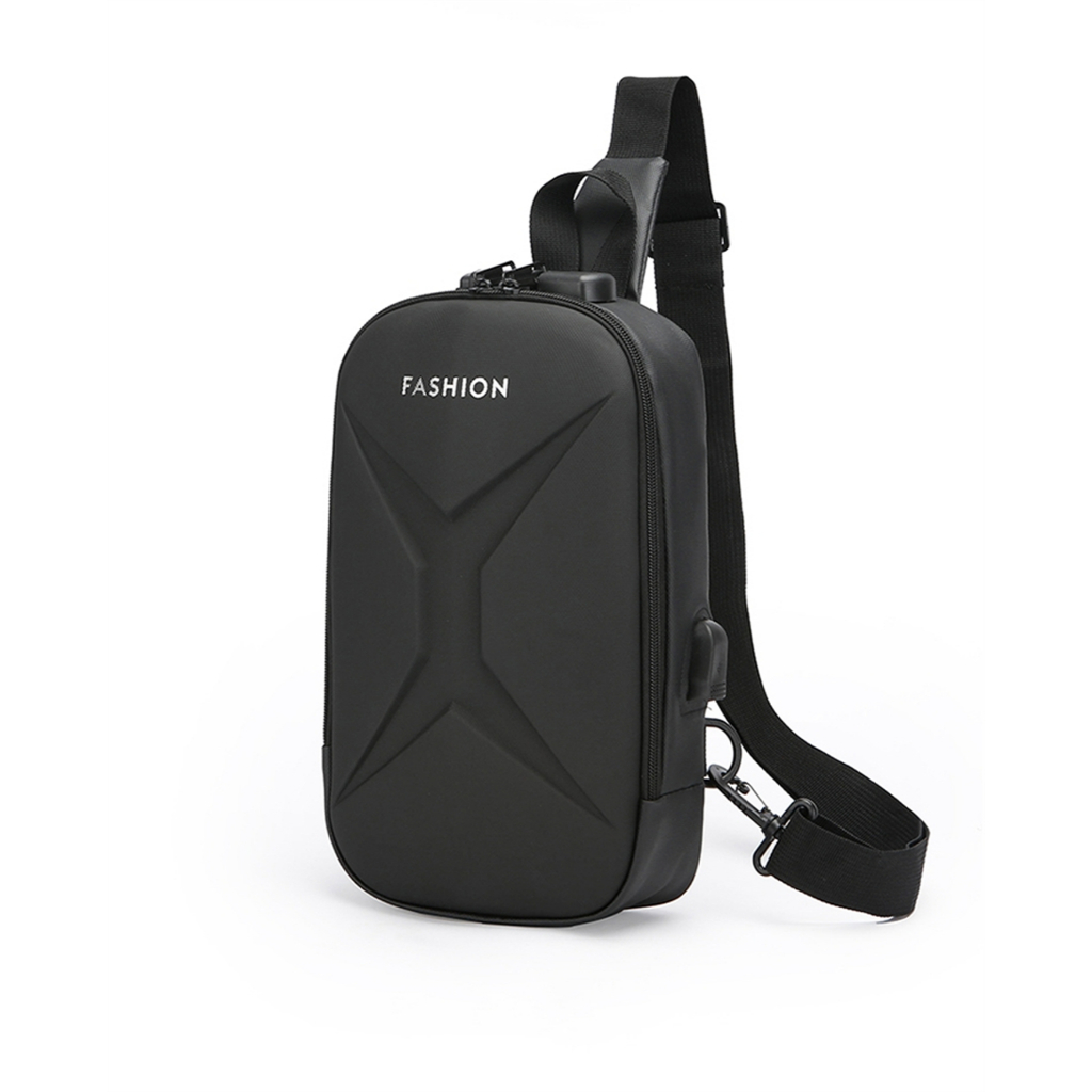 กระเป๋าคาดอกผู้ชายรุ่น กันน้ำมาพร้อมตัวล็อคแบบหมุนรหัส ช่องชาร์จUSB