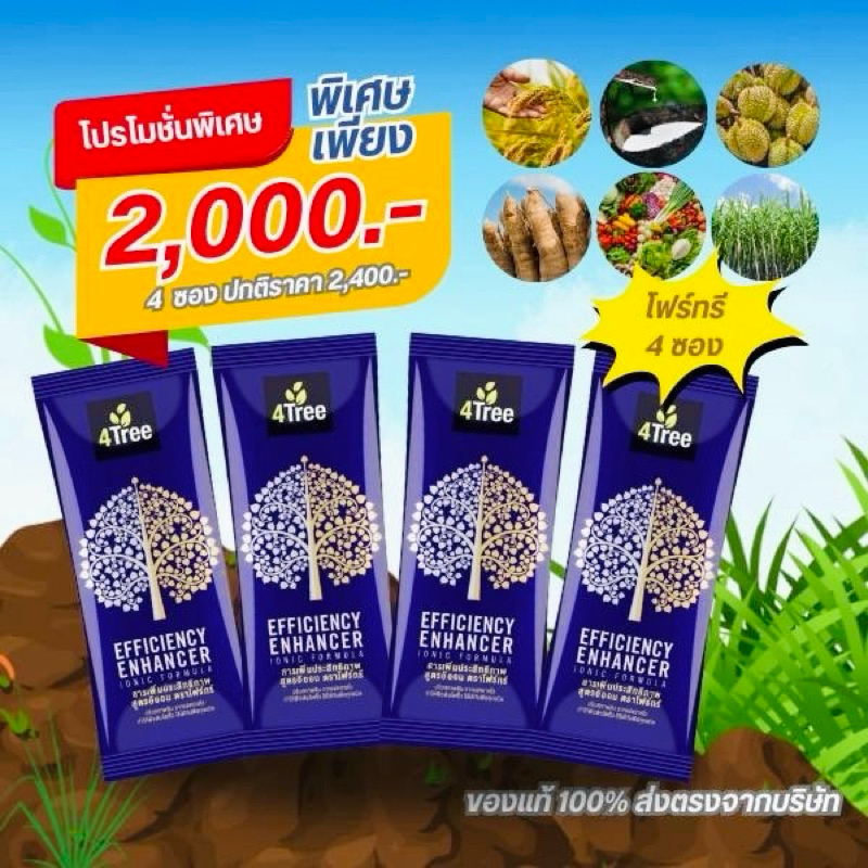 โฟร์ทรี 4Tree (4 ซอง) สารเพิ่มประสิทธิภาพพืช ดูดซึมไว เร่งราก เพิ่มแป้ง อาหารเสริมพืช ของแท้