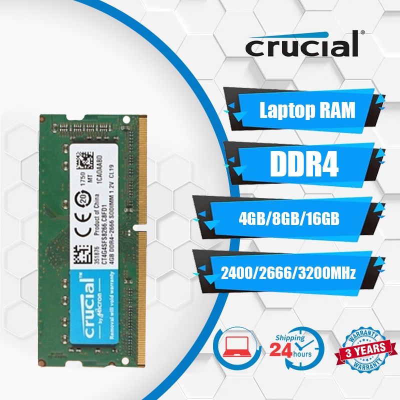 Crucial 4GB/8GB/16GB DDR4 Laptop RAM 2400/ 2666/3200MHZ PC4-25600 PC4-21300 SODIMM memory for notebooks