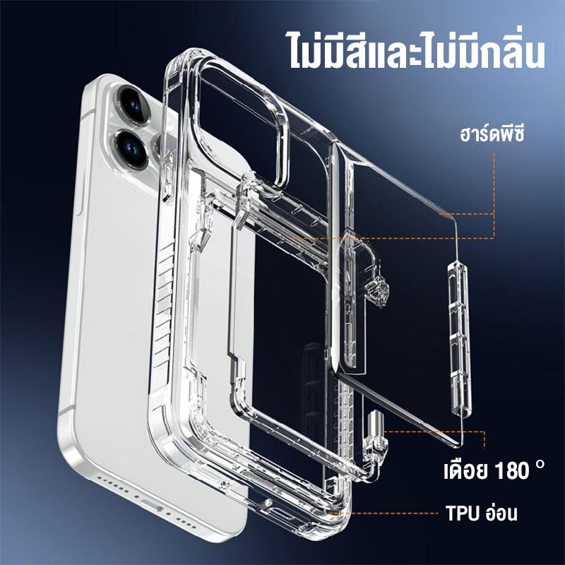กันกระแทกเคสใสปกพร้อมขาตั้งโทรศัพท์ โปร่งใสผู้ถือบัตรกรณีสําหรับ ไอโฟน 16 15 14 13 12 11 Pro Max รูปที่ 4