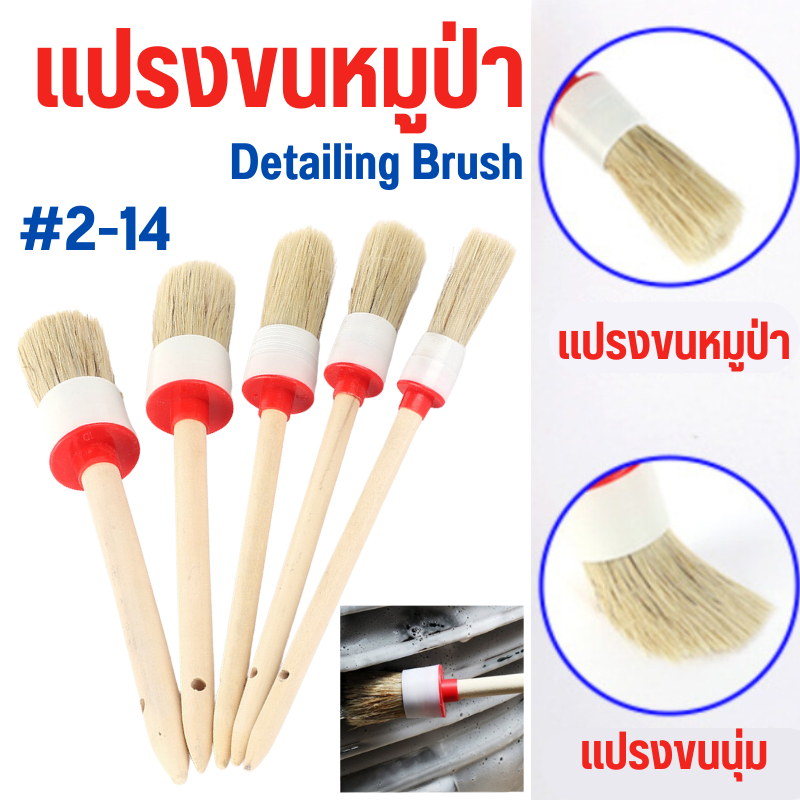 แปรงไม้ขนหมูป่า Detailing Brush แปรงทาสีรถยนต์ ชุดแปรงล้างรถ ปัดฝุ่นเอนกประสงค์ เบอร์ 2/4/6/8/10/12/14